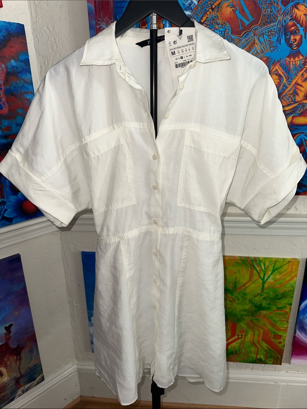Zara White Button-Front Short Sleeve Dress - Picture 7 of 8